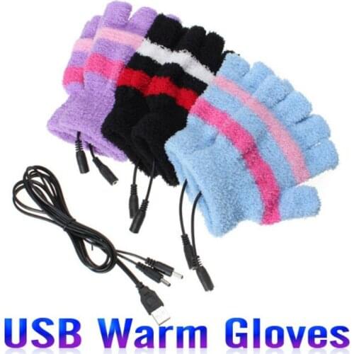 Winter Electric USB heated Gloves Winter Thermal Half-finger With Hull-Finger Cover Rechargeable For Outdoor Bike Cycling Indoor