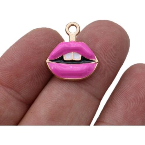 5PCS Gold Color Enamel Rose Red Lips Charms Pendant for Bracelet Necklace Jewelry Making Earrings DIY Handmade Craft