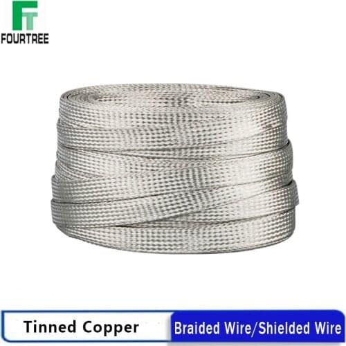 1Meter Tinned Copper Signal Shielded Cable Bare Ground Braid Lead Wire Conductive Tape High Flexibility 1.5-12mm 4-20mm Width