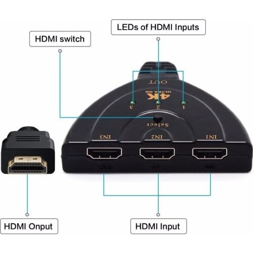 4K HDMI-compatible Switch 3x1 Switcher 1080P 3 in 1 out Splitter for TV hdmi cable thunderbolt 3 cable computer components