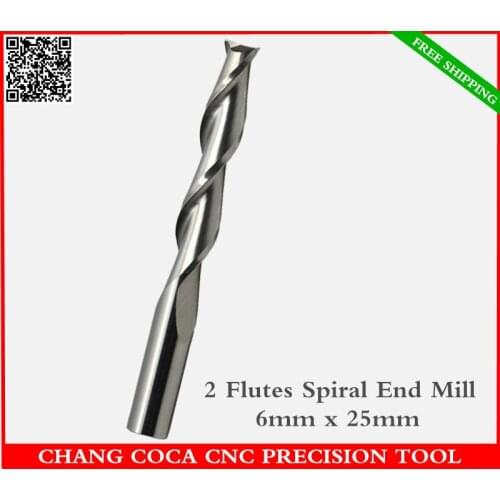 6mm*25mm,Freeshipping CNC solid carbide End Mill,tungsten woodworking router bit,2 Flute end milling cutter,MDF,acrylic,PVC