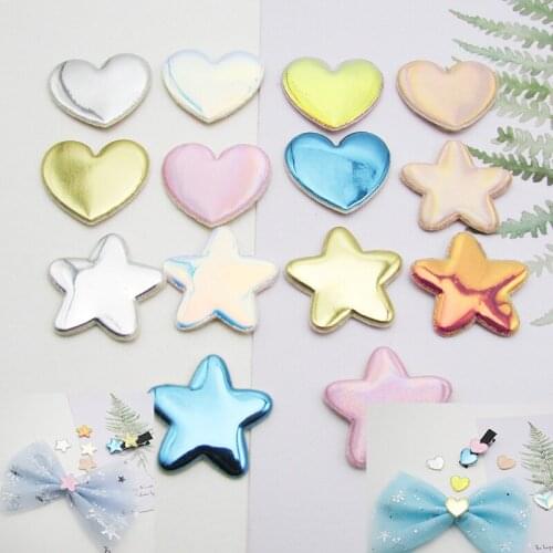 30pcs PU Leather Star/ Heart Ball Padded Appliques For clothes DIY Baby hair Clip headwear Decor Ornament Accessories