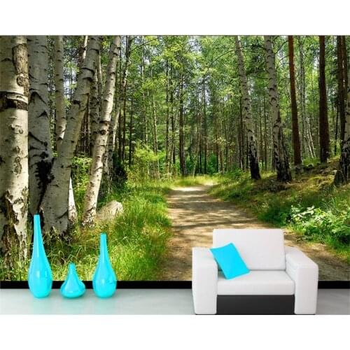 Beibehang Nature Landscape Green Woods White Birch Landscape TV Background Wall 3D mural wallpaper modern decoration wall paper