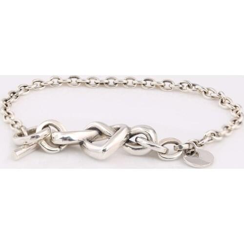 Authentic S925 Sterling Silver Knotted Heart Bracelet Bangle For Women fit Lady DIY Jewelry