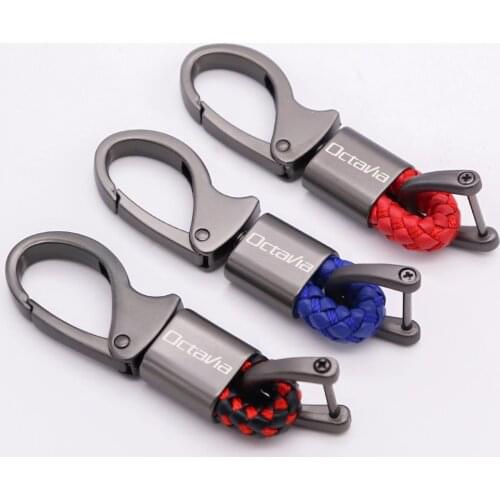 Hand Woven Leather Key Rings Car KeyChain Metal 360 Degree Rotating Buckle Key Chain For Skoda OCTAVIA 2 3 A7 VRS MK2 MK3 a5 RS