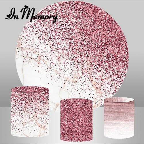 InMemory Marble Rose Gold Glitter Round Backdrop Cover Lady Birthday Bridal Shower Wedding Party Background Plinth Covers Custom