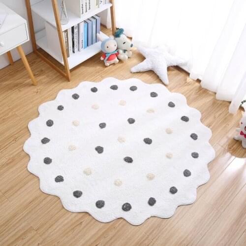 Round Polka Dot Rug for Kids Baby Soft Cotton Teepee Game Play Mat Bedroom Playroom Home Decoration Children Floor Carpet Rugs