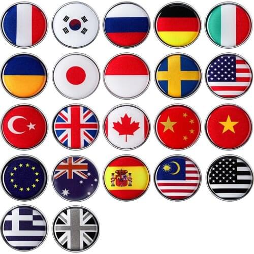 3D Metal National Flag Emblem United States UK Rusia France Italy Sweden Car Stickers Automobiles Motorcycles Decorating D=28mm