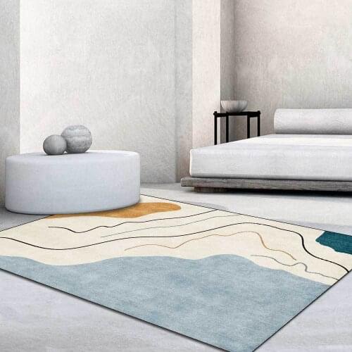 Fashion Morandi Blue Yellow Abstract Geometric Line Mountain Living Room Bedroom Bedside Carpet Floor Mat