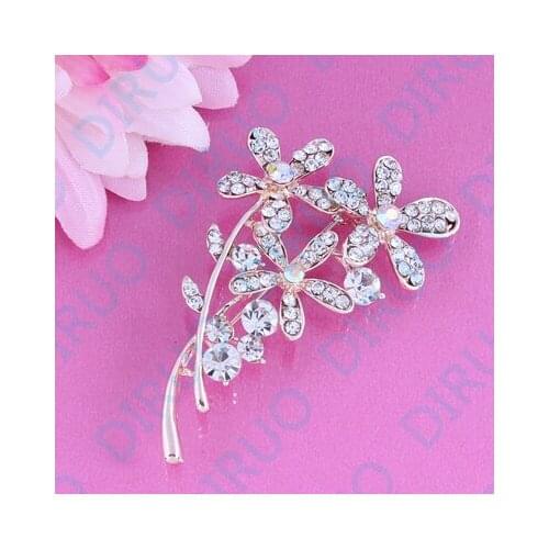 Fashion Beautiful Rhinestone Fashion Jewelry 3 flowers Rhinestone Crystal Brooch Pin For Woman