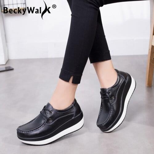 Women Platform Shoes Genuine Leather Sneakers Women Spring Autumn Thick Soles Shoes Woman moccasins sapato feminino WSH3209