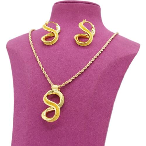Eight Shape Earrings&Necklace&Pendant Jewelry Set Girls Party Ornament Australian Women Gold Color Jewelry Wedding Fashion