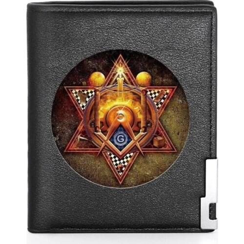 New Free and Accepted Masons Design Leather Mens Wallet Credit Card Holder Short Women Slim Purse