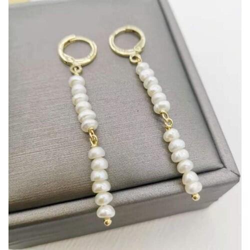 Geniune Freshwater Pearl Earrings Dainty Pendants Dangle 14K Gold Filled Hoops Unusual Elegant Bar Earrings For Women Jewelry