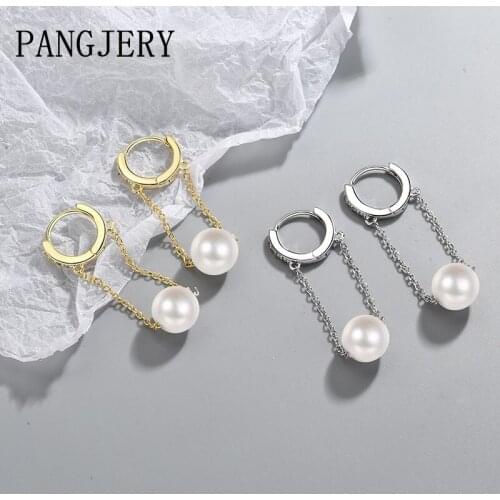 PANGJERY Prevent Allergy 925 Sterling Silver Micro Pave Zircon Earrings for Women Elegant Long Tassel Pearl Party Jewelry Gifts