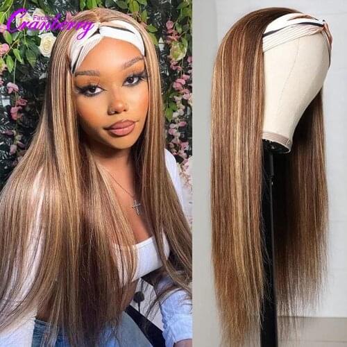 Cranberry Hair Ombre Highlight Straight Human Hair Wigs With Headband Scarf 4 27 Color Brazilian Headband Wigs For Black Women