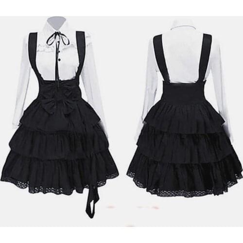 Dress Women Classic Lolita Dress Vintage Inspired Outfit Cosplay Anime Girl Black Long Sleeve Knee Length Plus Size Shirt Dress