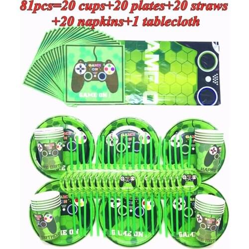 Hot Game Theme Disposable Tableware Kids Birthday Party Decorations Video Game Controller Napkins Paper Cup Plate Party Supplies
