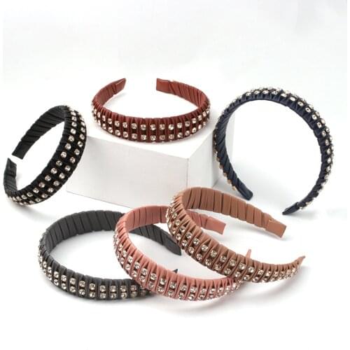 PU Wide Rhinestone Weaving Headbands for Women Hairband Hair Hoop Girls Hair Band Non-Slip Bezel Headwrap Hair Accessories