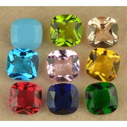 Sale 50pcs/Lot 3x3~12x12mm Mix Colour Loose Synthetic Gems Glass Beads Square Cushion Shape Princess Cut Glass Stone For Jewelry