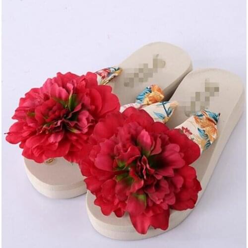 HAHAFLOWER Women Slippers Bohemia Flower Flip Flops Wedges Sandals Platform Shoes Slipper Classics Beach Woman Shoes 2019
