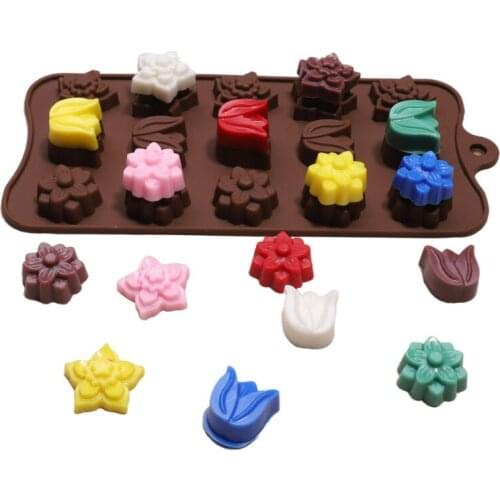 15 with 3 Groups of 3D Tulip Silicone Chocolate Mold Ice Tray Mold DIY Aromatherapy Plaster Mold Baking Accessories