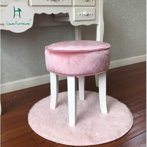 Louis Fashion Stools Ottomans Solid Wood Dressing Table Stool Bedroom Chair Pink European Style Modern
