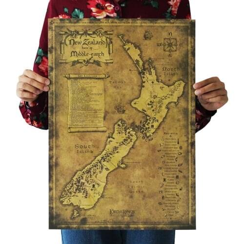 Mysterious old map of New Zealand Vintage Poster Classic Anime Movie Wall Sticker Bar Cafe Home Decor Painting