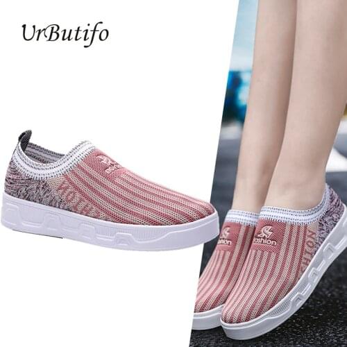 Urbutifo Shoes Woman Summer New Fashion Casual Flats Slip On Sock Shoes Breathable Women Casual Sneakers Chaussures Femmes
