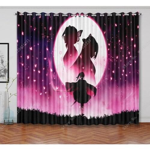 2 Panel Blackout Window Curtain Demon Slayer Anime Window Drapes Living Room Bedroom 3d Print Home Decor Window Treatments Gift