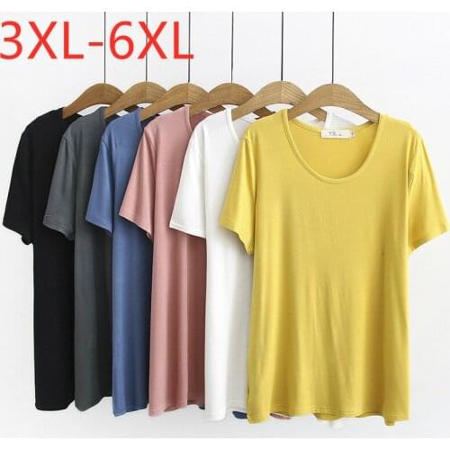 New 2021 Ladies Summer Plus Size Tops For Women Large Short Sleeve Loose Cotton Yellow White Pink O-neck T-Shirt 3XL 4XL 5XL 6XL