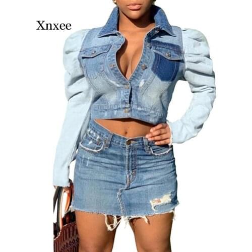 Spring and Autumn Womens Fashion Puff Sleeve Puff Sleeve Jacket Cowgirl Jacket Retro Long Sleeve Short Jacket Casual Sexy Slim