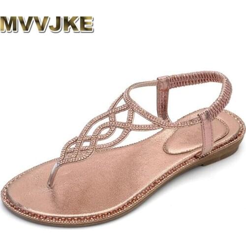 MVVJKE Women Summer Sandals Bohemian Rhinestone Twinkle Comfortable Flat Shoes Beach Gladiator Flip Flops Casual Shoes For Women