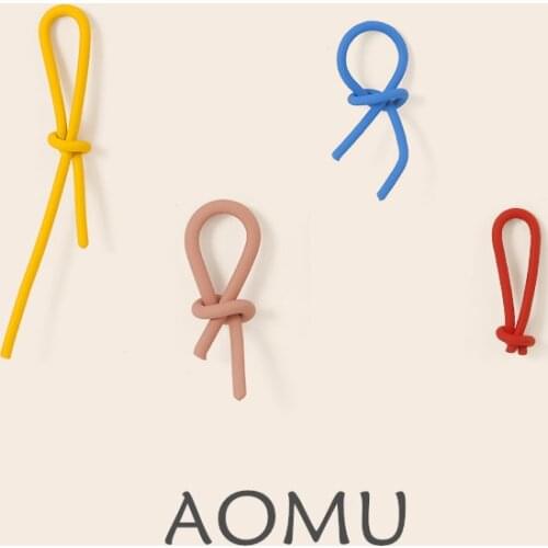 AOMU 2020 S925 New Colorful Minimalistic Irregular Knot Curved Line Spray Paint Metal Stud Earrings for Women Girls Cute Jewelry