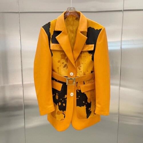 New 2021 Arrival Wide Version Coat Spring Women Regular Length Genuine Leather Jacket Business Suit Two Color Stitching