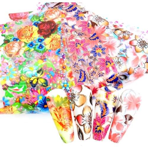 YWK 10pcs Flower Decorations for Nails Mix Colorful Transfer Nail Foil Sticker Butterfly Adhesive Paper