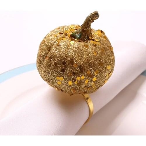 10pcs New Halloween Autumn Harvest Festival Golden Powder Pumpkin Napkin Ring Big Pumpkin Napkin Button Golden Napkin Ring