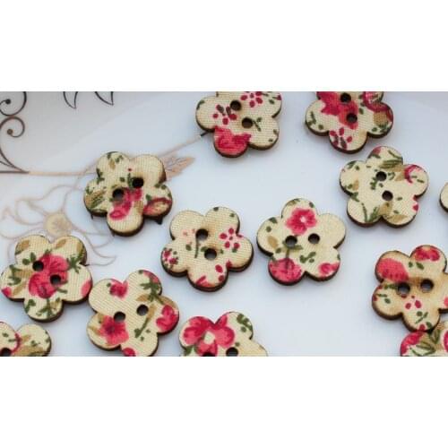 250pcs unique floral fabric covered Wood wooden Buttons Painted flowers beads charm -MK0135