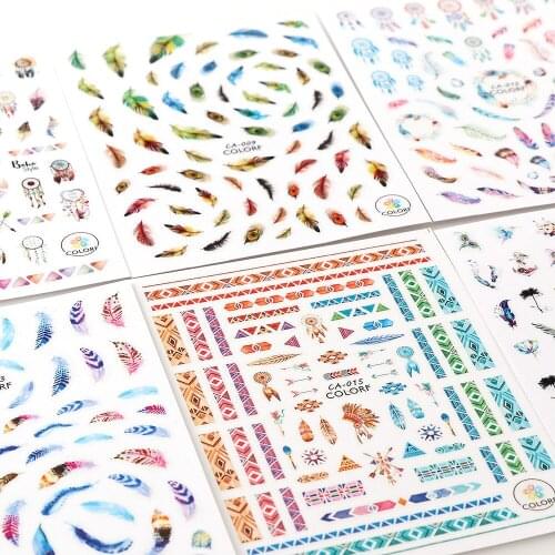 1Pc Thin Feature Dream Catcher 3D Nail Art Sticker Colorful Tribe Self Adhesive Sticker 3D Manicure Sticker Nail Art Decor