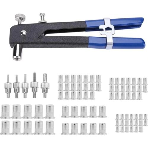 86pcs Hand Riveter Nut Rivet Gun Kit M3-M8 Manual Threaded Nut Rive Tool Stainless Steel Household Repair Tools