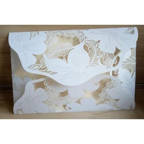 Free Shipping 1X White Red Gold Tree Pocket Wedding Invitation Card Laser cut wedding invitations greeting Invite with envelope
