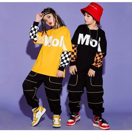 Kids Hip Hop Costume Jazz Dance Loose Sweatshirt Tops Long Sleeve Hiphop Show Suit Ballroom Dance Clothes Stage Outfit BL5142