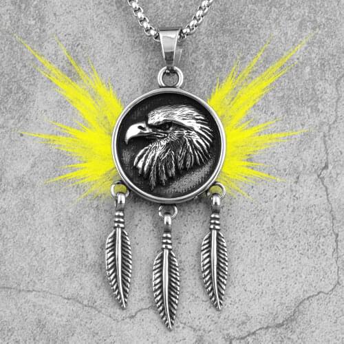 Indian Eagle Feather Long Men Necklaces Pendants Chain Punk for Boyfriend Male Stainless Steel Jewelry Creativity Gift Wholesale