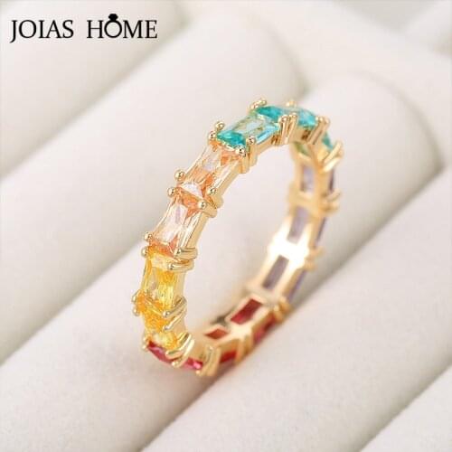 JoiasHome Beautiful Womens Ring Rainbow Zircon Geometry Silver 925 Jewelry Colorful Gemstones Fashionable Party Gift Size6-10