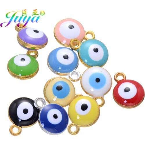 Juya 30pcs/lot Wholesale Turkish Evil Eye Charms Accessories For Women Men Handmade Bracelets Necklace Earrings Making Supplies