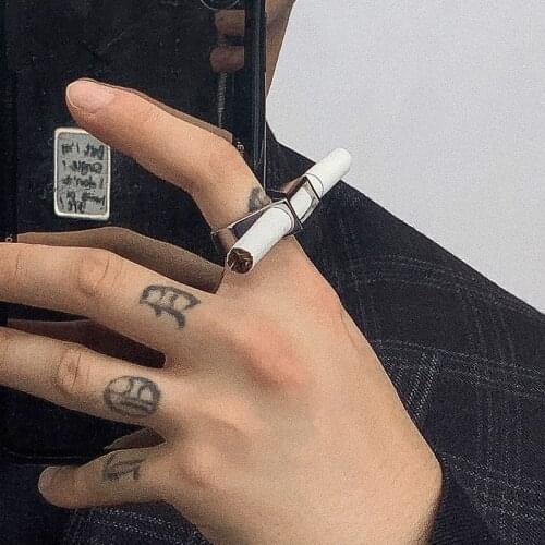 DHEYGERE Niche Design Cigarette Ring Personality High-level Sense Fashion Trendy Rings Personal Gift for Women Men Ins Jewelry