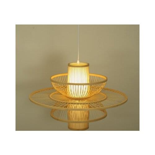 Creative Zen Art Japanese Tatami Style Bamboo Knitted Handmade Cable Pendant Light for Living Room Restaurant Decoration