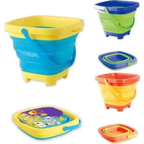 Summer Collapsible Bucket Compact 2-Liter Portable Silicone Foldable Folding Bucket Kids Beach Play Sand Game Water Toys Outdoor