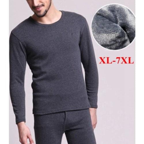 Large Size 7XL Warm Men Underwear Long Johns Solid Navy Blue Gray Male 4XL 5XL 6XL Fleece Thicken Underwear Tops+ Thermal Pants