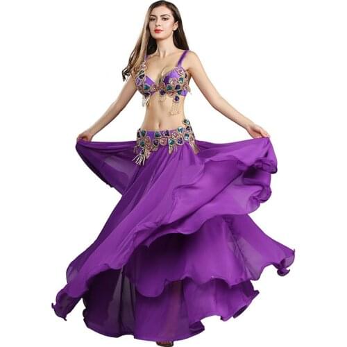 New crystal women belly costume suits performance show bellydancing clothes set bra&belt&skirt halloween Costume